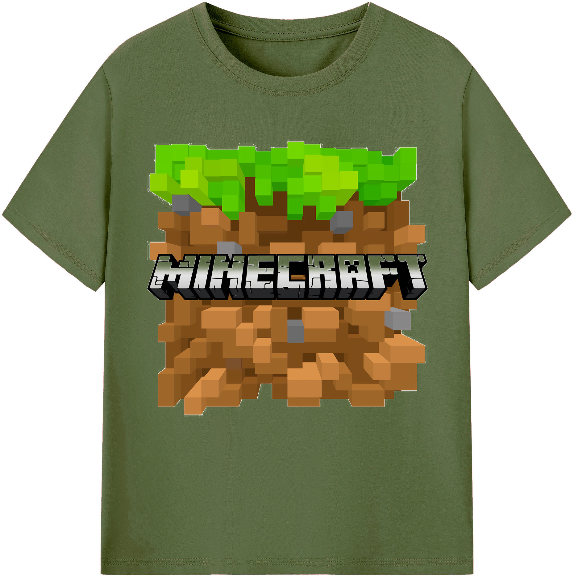 （画像用） マインクラフト ブロックの世界 Minecraft MC Block world 綿100％半袖Tシャツ（フロントプリント）
